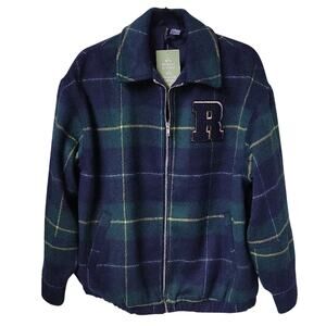 H&M Divided Boxy Unbeatable Letterman Plaid Jacket Womens Size Small NWT